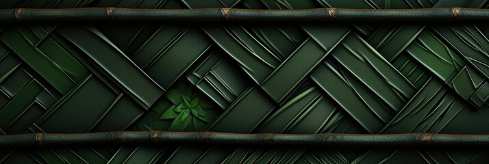 banner bamboo watercolor vertical abstract dark floral pattern background, template green bamboo geometric interweavings, exotic tropical wall - obrazy, fototapety, plakaty