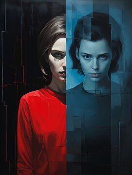woman red shirt styled ghost shell book cover symmetry features mind breaking perfect noir recursion