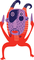 ugly red devil with a face in the mask . Strange Halloween characters. Vibrant bright Strange ugly Halloween characters. bizarre comic characters in modern flat hand drawn style