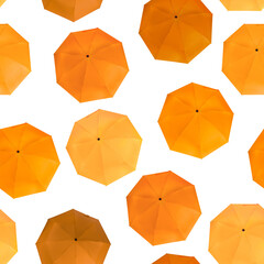 Seamless pattern of different orange colors umbrellas isolated on white background