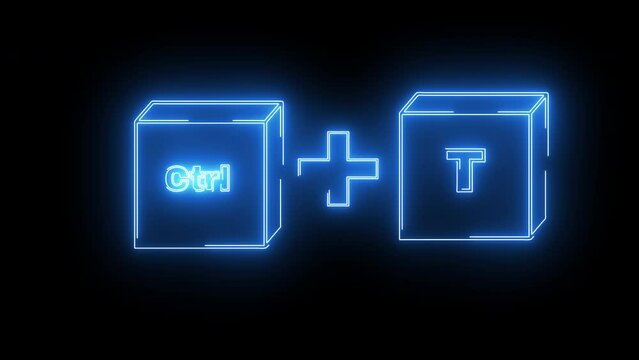 Animation of the CTRL button and T button icon with a neon saber effect