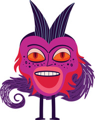 Cute bizarre cartoon fantasy bird. Halloween Illustration in doodle style