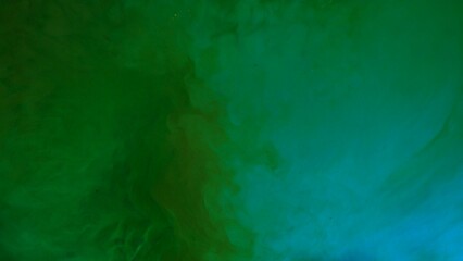 Deep green water surface with ink flowing and mixing, abstract wallpaper background template.
