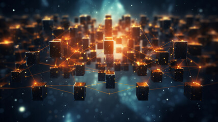 Obraz premium digital blockchain connection background, data global transform in the future technology