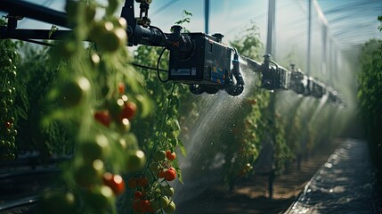 A smart robot sprays water to increase tomato production in an organic farm too.