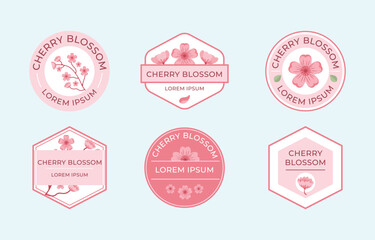 set badge design of aesthetic cherry blossom