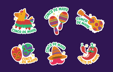 set of colorful stickers design cinco de mayo
