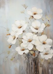 white flowers vase blue background princess staples oil tufted softly turner large vertical blank spaces magnolia stems - obrazy, fototapety, plakaty
