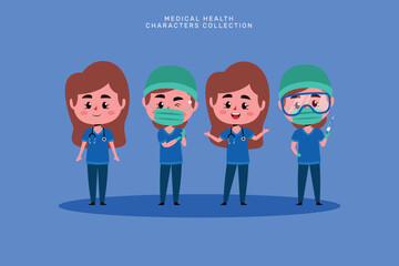 doctors and nurses medical health cartoon collection set