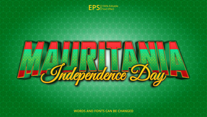 mauritania editable text effect with mauritania flag pattern suitable for poster design about holiday, Feast day or mauritania independence day moment