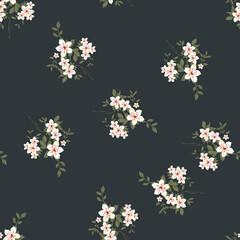 seamless vector flower bunch design pattern on navy background