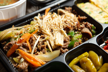 bulgogi, sliced and seasoned, barbequed beef