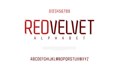 Redvelvet creative modern urban alphabet font. Digital abstract moslem, futuristic, fashion, sport, minimal technology typography. Simple numeric vector illustration