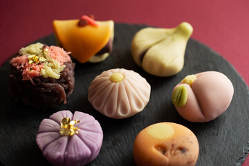 Japanese traditional sweets Nerikiri made from bean paste	