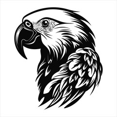 Black And White Parrot Icon On White Background