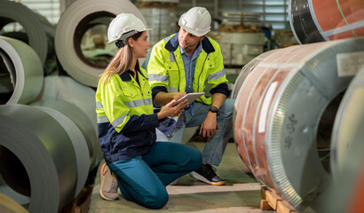 Factory apprenticeship. Man mentor teaching Female employees trainee operating machine looking...