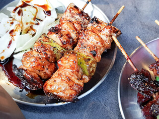 Grilled chicken skewers, seasoned chicken