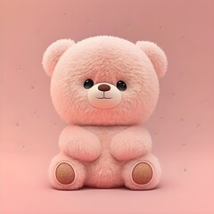cute happy fluffy teddy bear cinematic shot cartoon draw baby pink background 