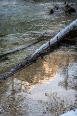 Lake Dobbiaco. Treasure chest among the Dolomites. Winter atmosphere.