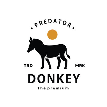 vintage retro hipster donkey logo vector outline silhouette art icon