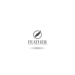 Quill feather logo template icon with shadow