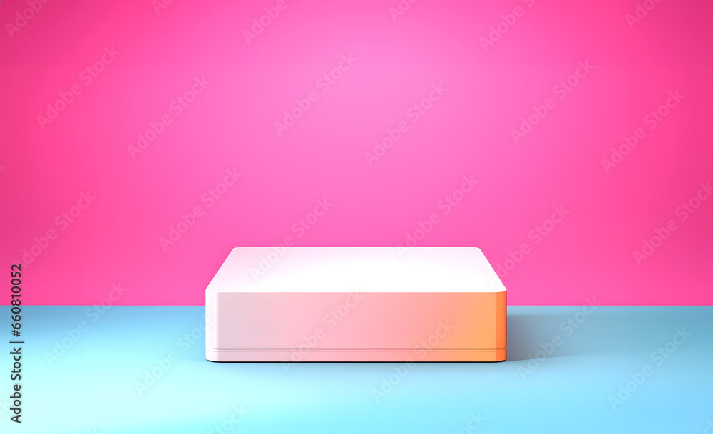 Poster abstract minimal concept. modern vibrant pink blue colour podium stage platform cube square display 