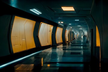 environment endless sci fi corridor Star Wars greeblies science fiction Blade Runner gray white black spacestation hallway starship interior functional machinery controls buttons cinematic  - obrazy, fototapety, plakaty