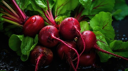 Harvest red beets in the garden.
