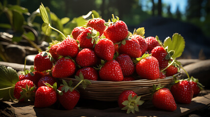 a bunch of strawberry, daylight, high quality, realistic   - obrazy, fototapety, plakaty
