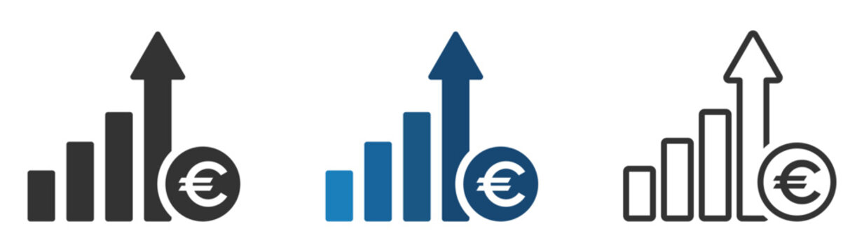 Cost increase vector symbols. Euro increase icons set
