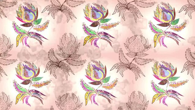 Motion footage background with colorful elements. Flowers. Vintage. Flag style. Video. Template.
