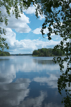 夏のフィンランドの湖の風景