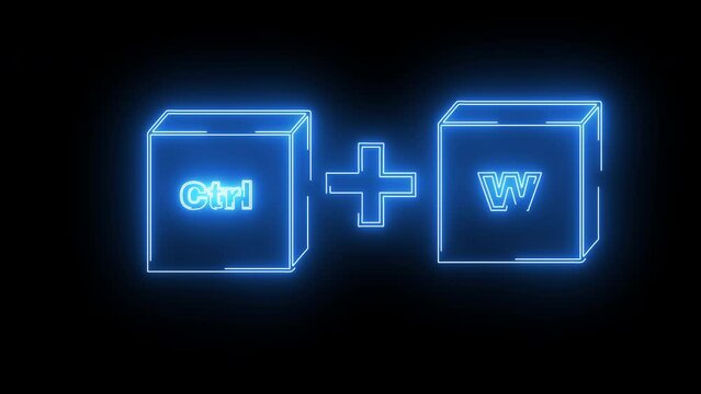 Animation of the CTRL button and W button icon with a neon saber effect