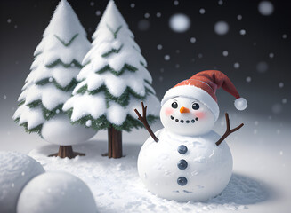 Obraz premium a snowman during a snowfall, christmas, closeup, perfect composition