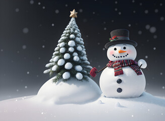 a snowman during a snowfall, christmas, closeup, perfect composition