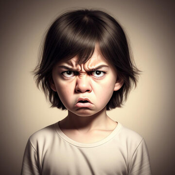 Portrait of an angry annoyed child.  Generative AI