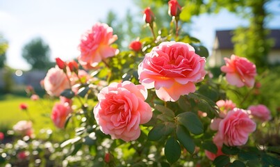 a garden full of pink roses, Generative AI