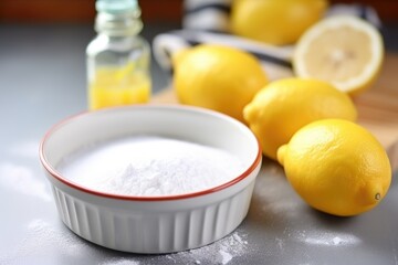 a lemon and baking soda paste in a ceramic dish