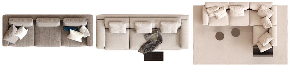 comfortable soft sofa isolated on white background, interior furniture, 3D illustration, cg render