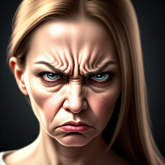 Portrait of an angry annoyed woman.  Generative AI