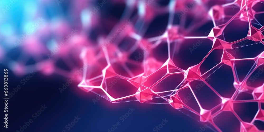 Poster 3d network connections with plexus design pink and blue neon color background wallpaper. generative 