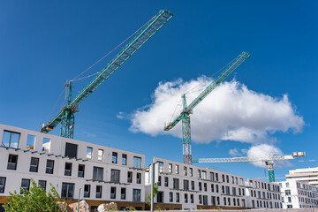 New modern buildings under construction with sustainable and recyclable materials, Madrid, Spain