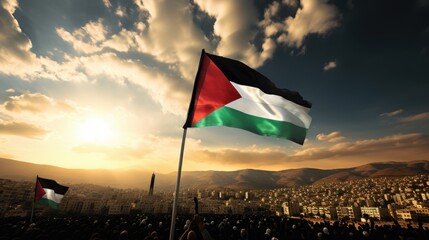 Pray for Palestine, We Stand with Palestine. Palestine Flag Waving Background.