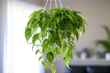 a pothos plant hanging from a ceiling hook