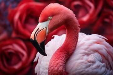 macro of a roseate flamingo with love symbols. Generative AI