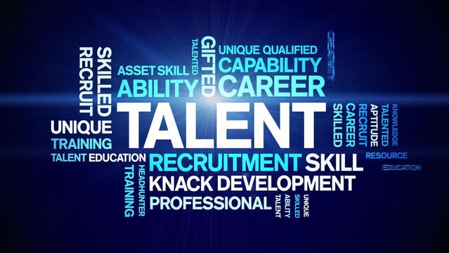 Talent animated tag word cloud;text design animation kinetic typography seamless loop.