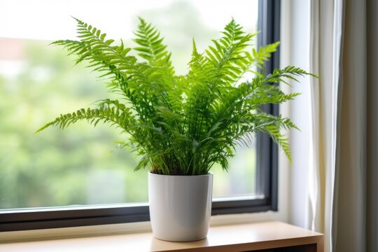 boston fern placed on window sill in office
