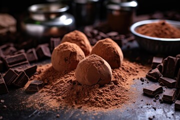 dark chocolate truffles with a dusting of cocoa powder