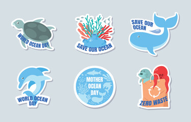 set of stickers design mother ocean day 