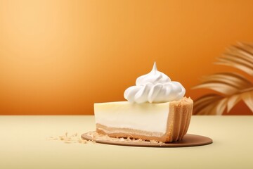 Fototapeta na wymiar Coconut cream tart or coconut cream pie for selling premium dessert food on colour beautiful background. Generative Ai